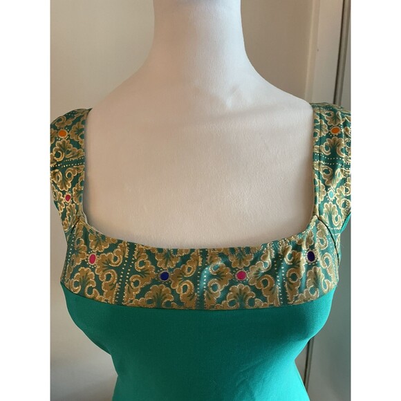 Vintage Gottex Swimsuit Green Gold Baroque Print Scoop Back 12 - Picture 5 of 15